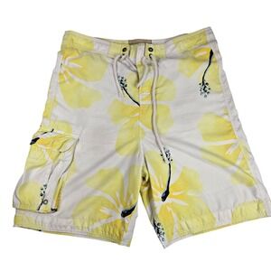 Vintage Hollister Floral Swim Trunks Board Shorts Beach Surf Casual Yellow L 34"